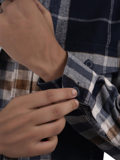 Navy Blue Checks Cotton Shirt