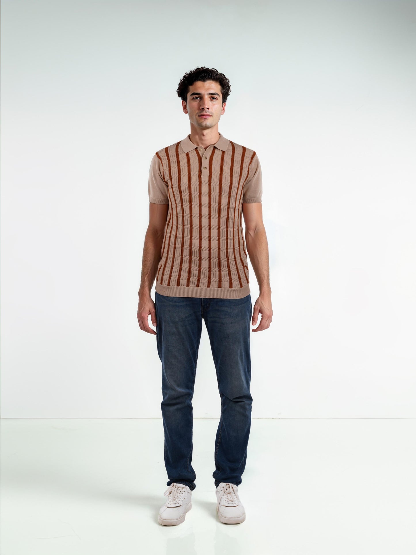 Brown Striped Cotton Polo