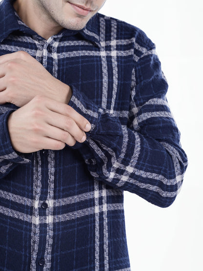 Navy Blue Checks Cotton Shirt