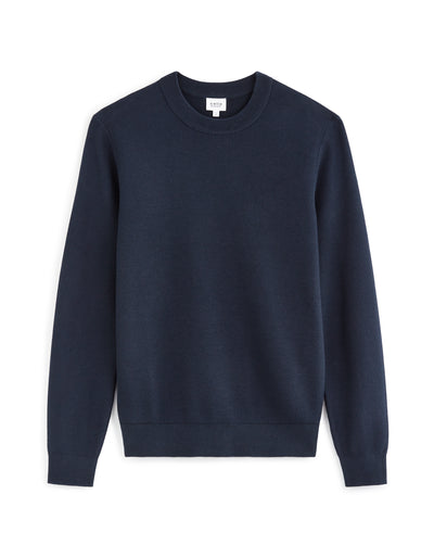 Regular Fit 100% Cotton Solid Crew Neck Sweaters - Navy