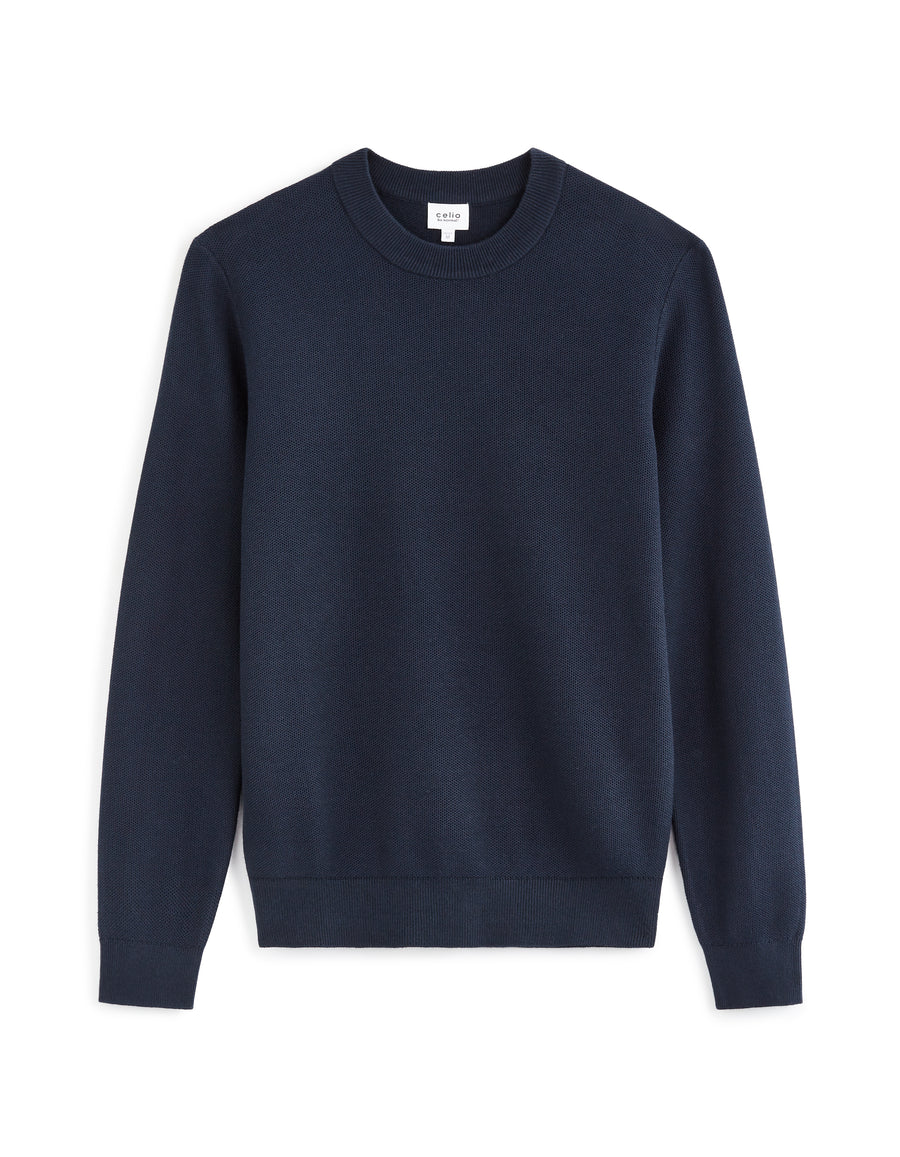 Regular Fit 100% Cotton Solid Crew Neck Sweaters - Navy