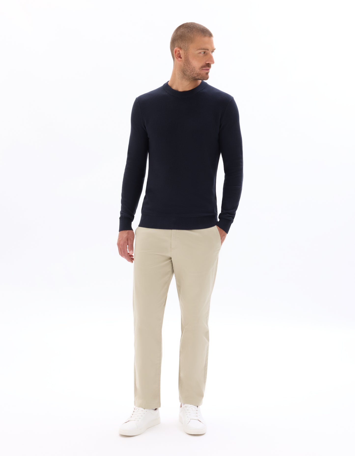 Regular Fit 100% Cotton Solid Crew Neck Sweaters - Navy