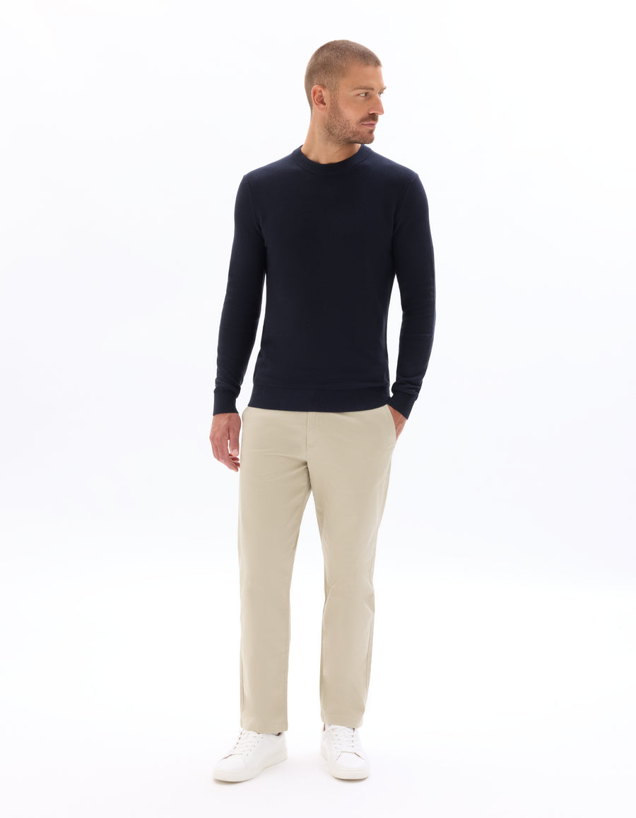 Regular Fit 100% Cotton Solid Crew Neck Sweaters - Navy