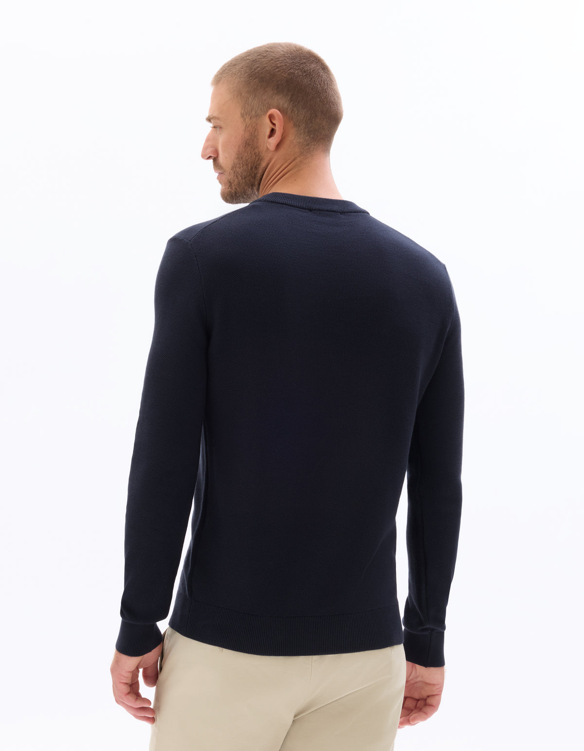 Regular Fit 100% Cotton Solid Crew Neck Sweaters - Navy