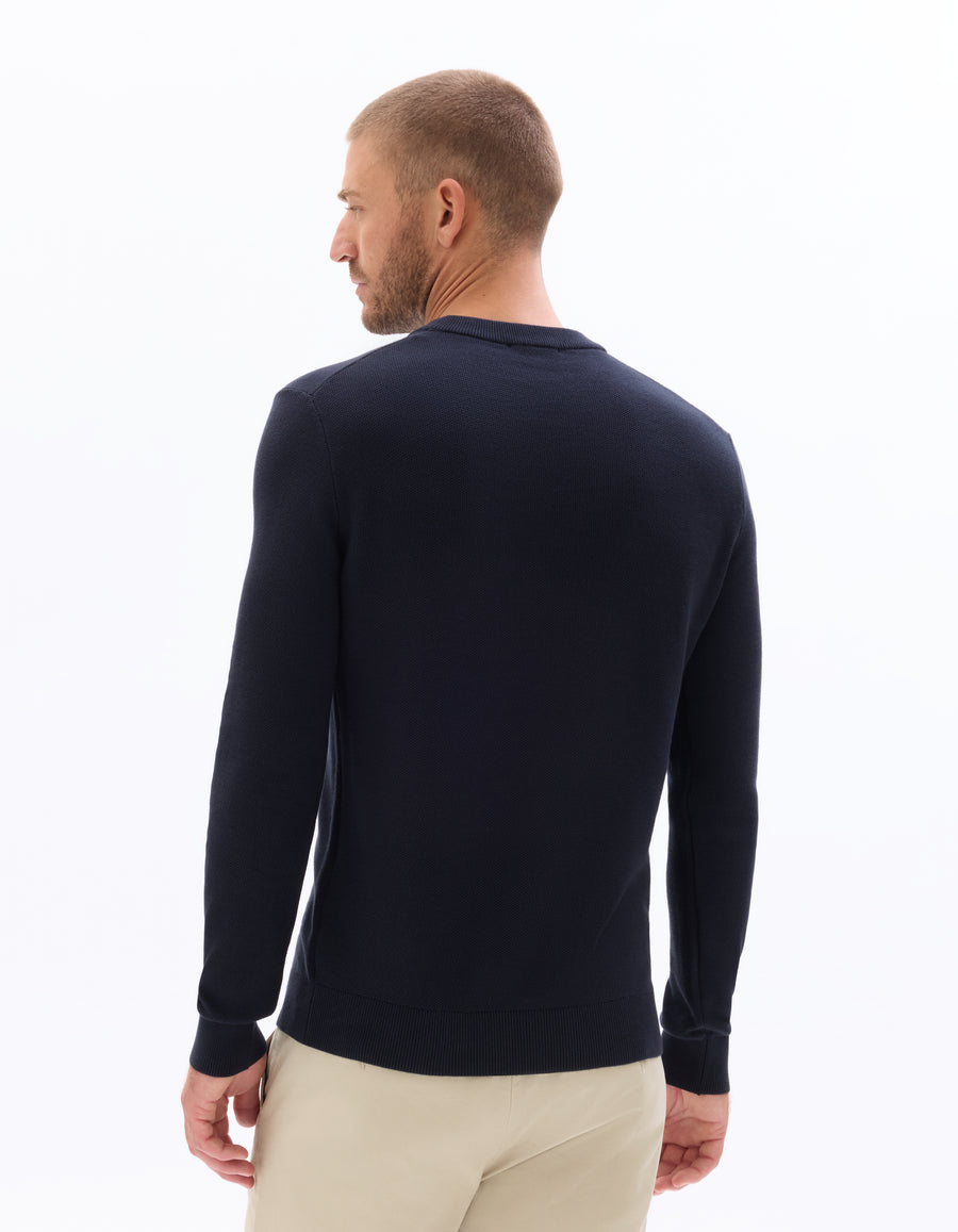Regular Fit 100% Cotton Solid Crew Neck Sweaters - Navy