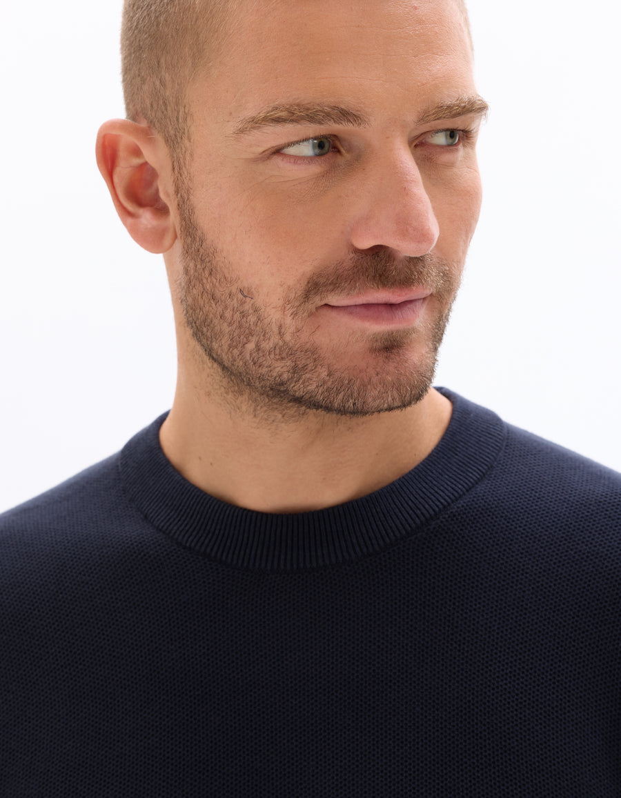 Regular Fit 100% Cotton Solid Crew Neck Sweaters - Navy