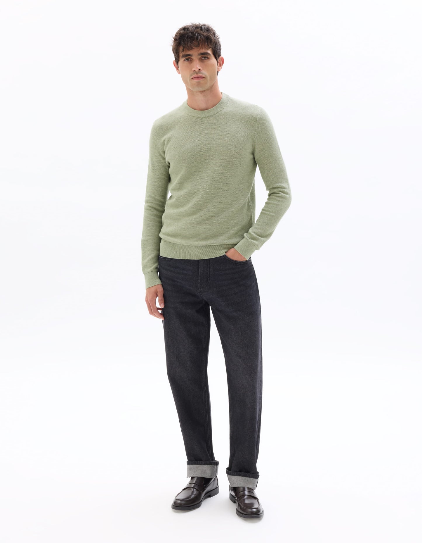 Regular Fit 100% Cotton Crew Neck Sweaters - Green