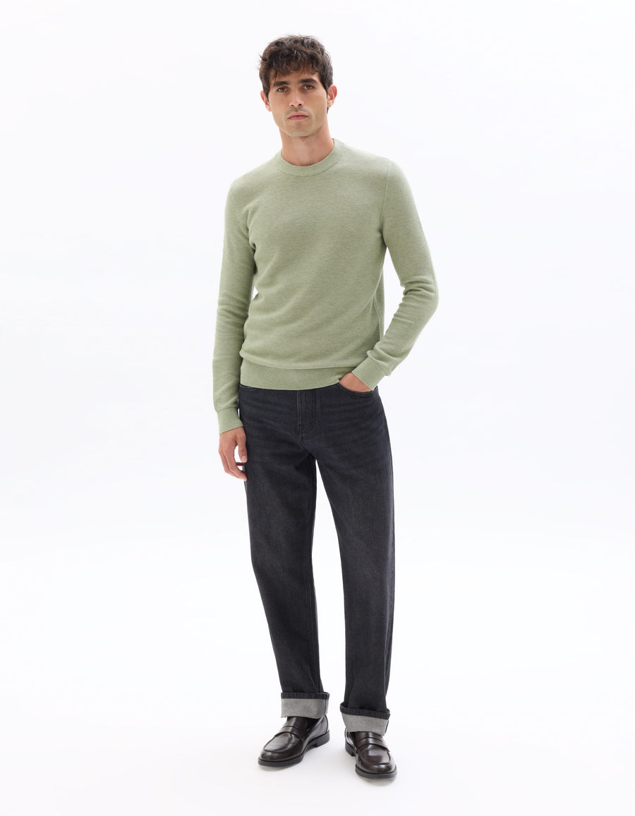 Regular Fit 100% Cotton Crew Neck Sweaters - Green