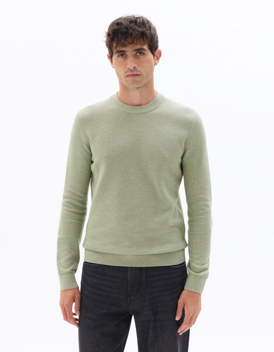 Regular Fit 100% Cotton Crew Neck Sweaters - Green