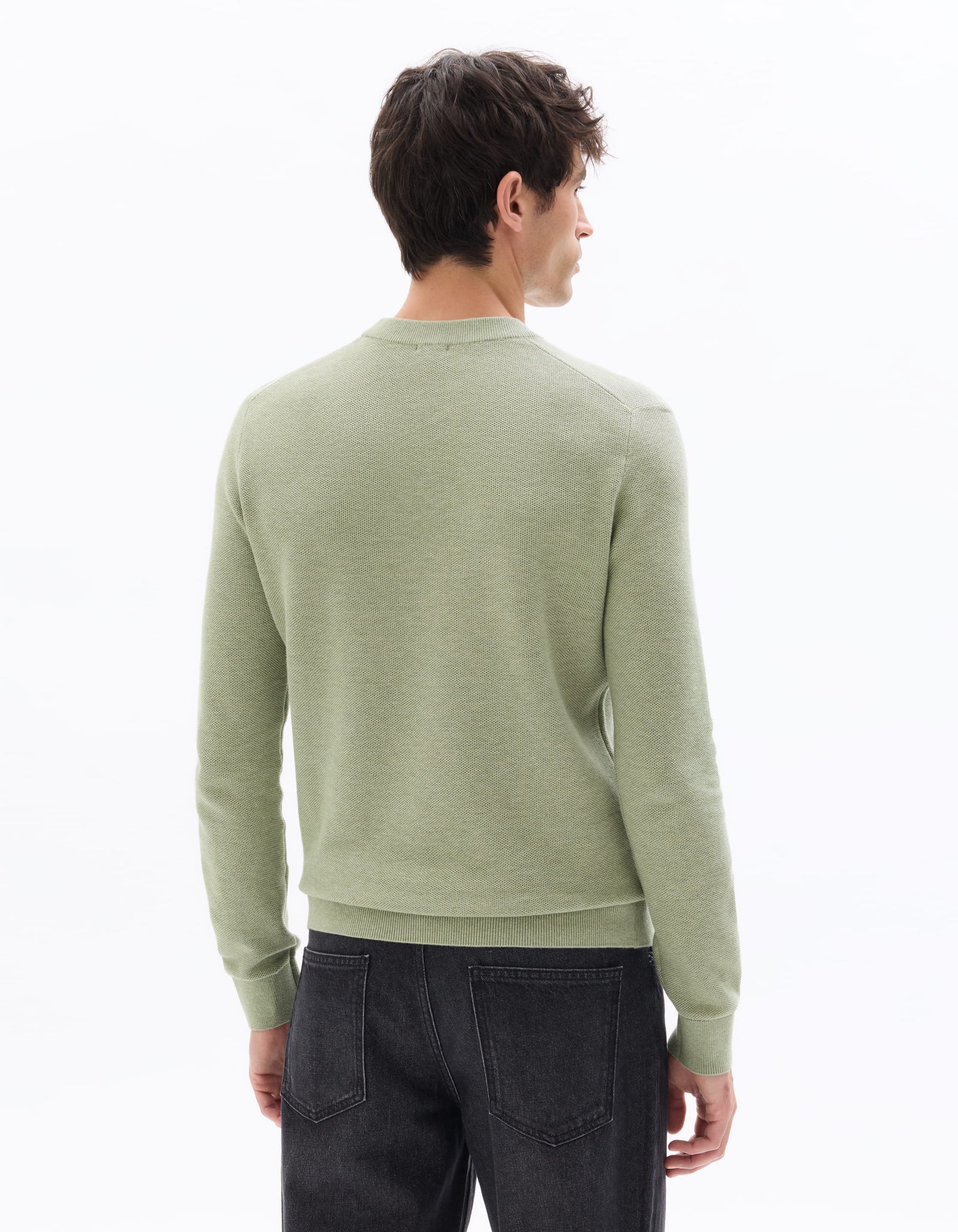 Regular Fit 100% Cotton Crew Neck Sweaters - Green