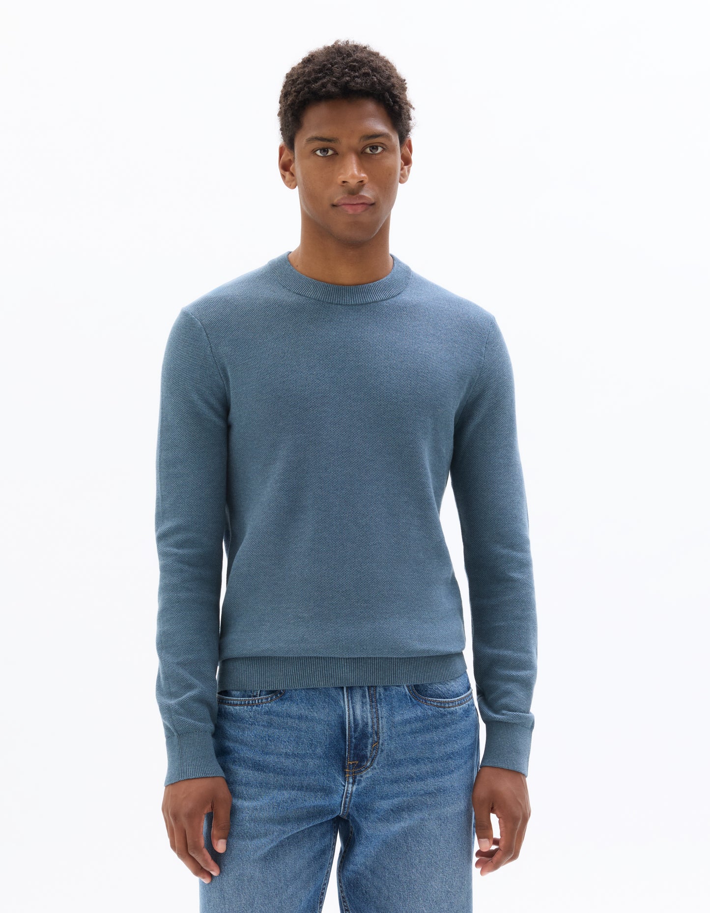 Regular Fit 100% Cotton Round Neck Sweater - Blue