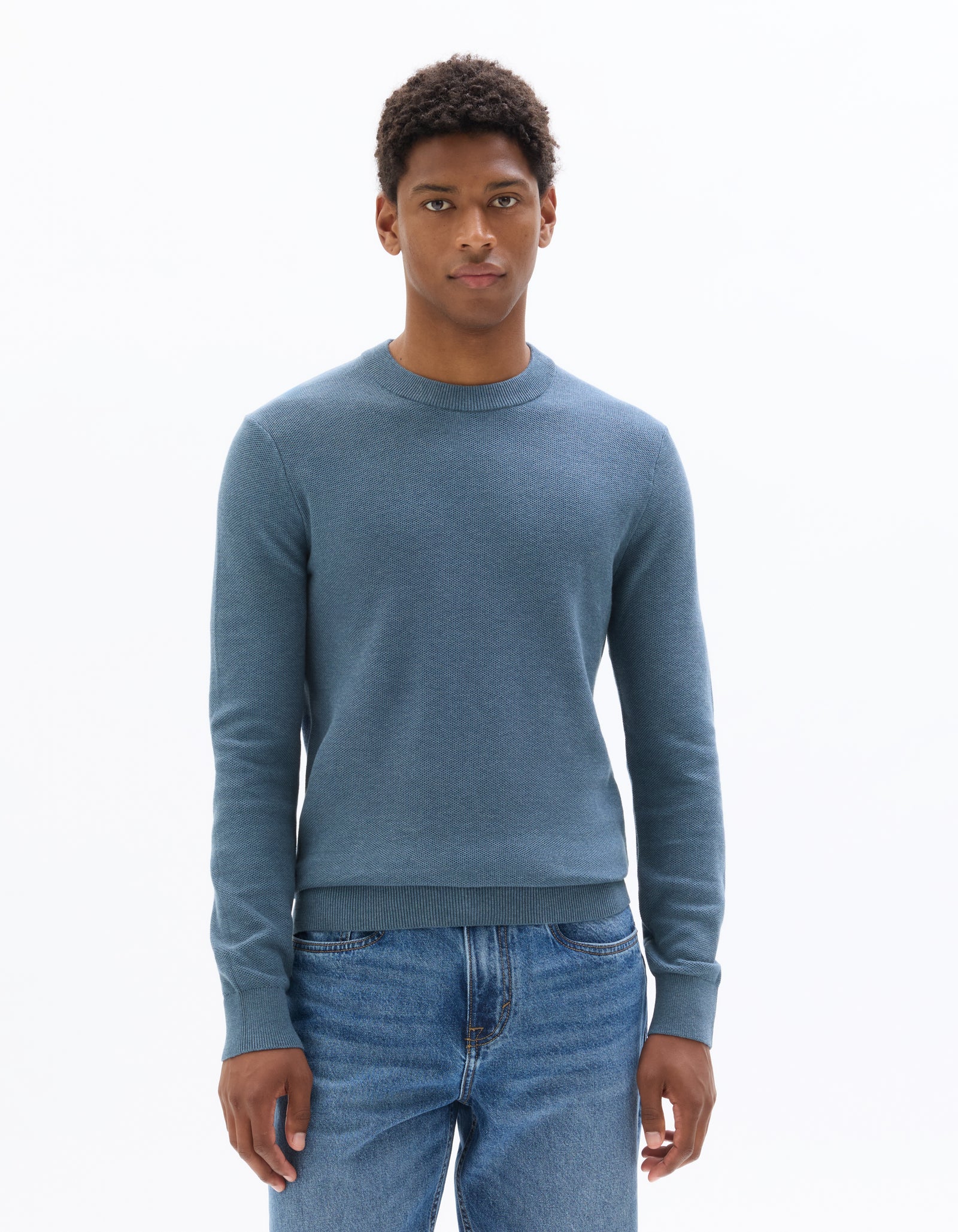 Regular Fit 100% Cotton Round Neck Sweater - Blue