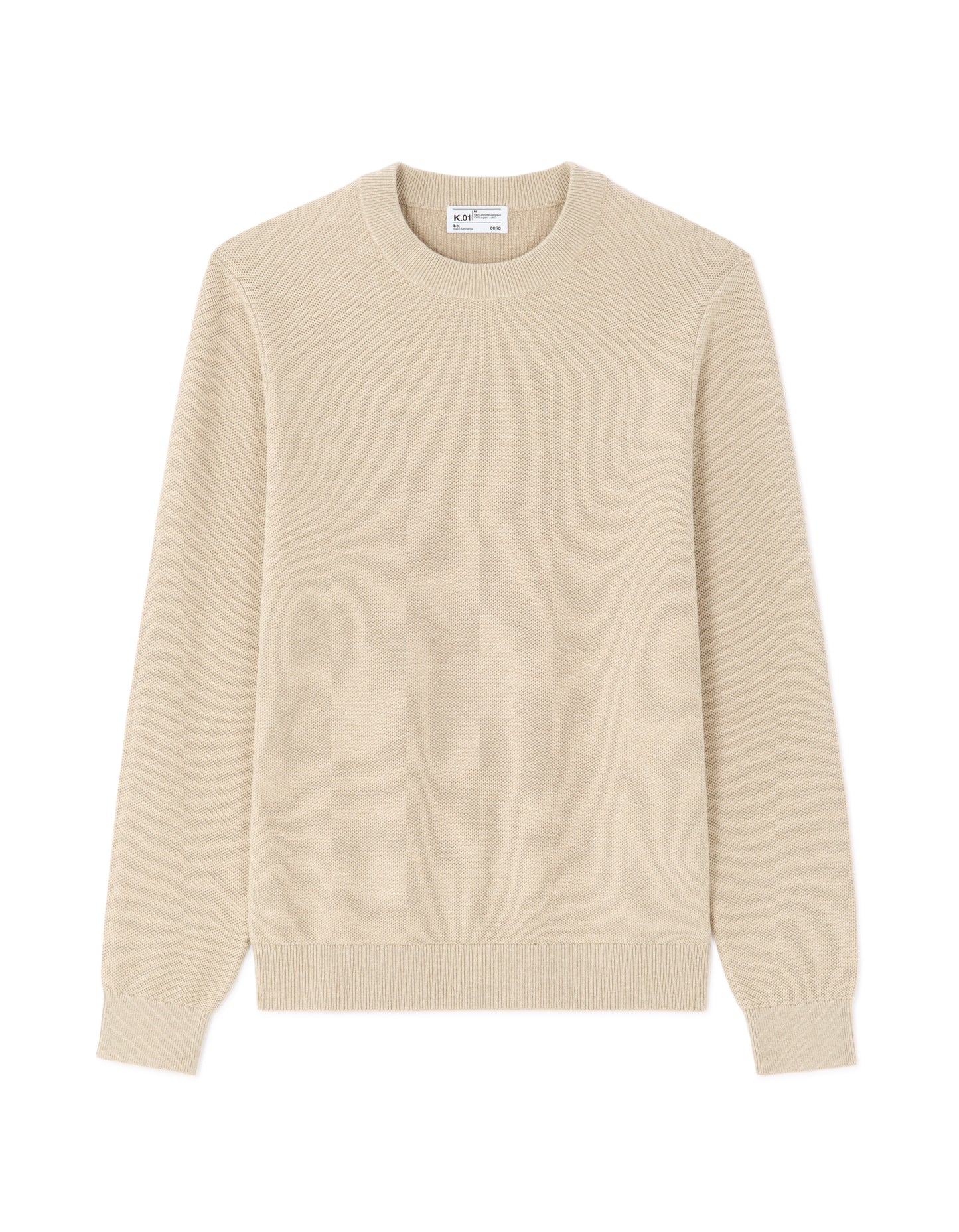 Regular Fit 100% Cotton Round Neck Sweater - Beige