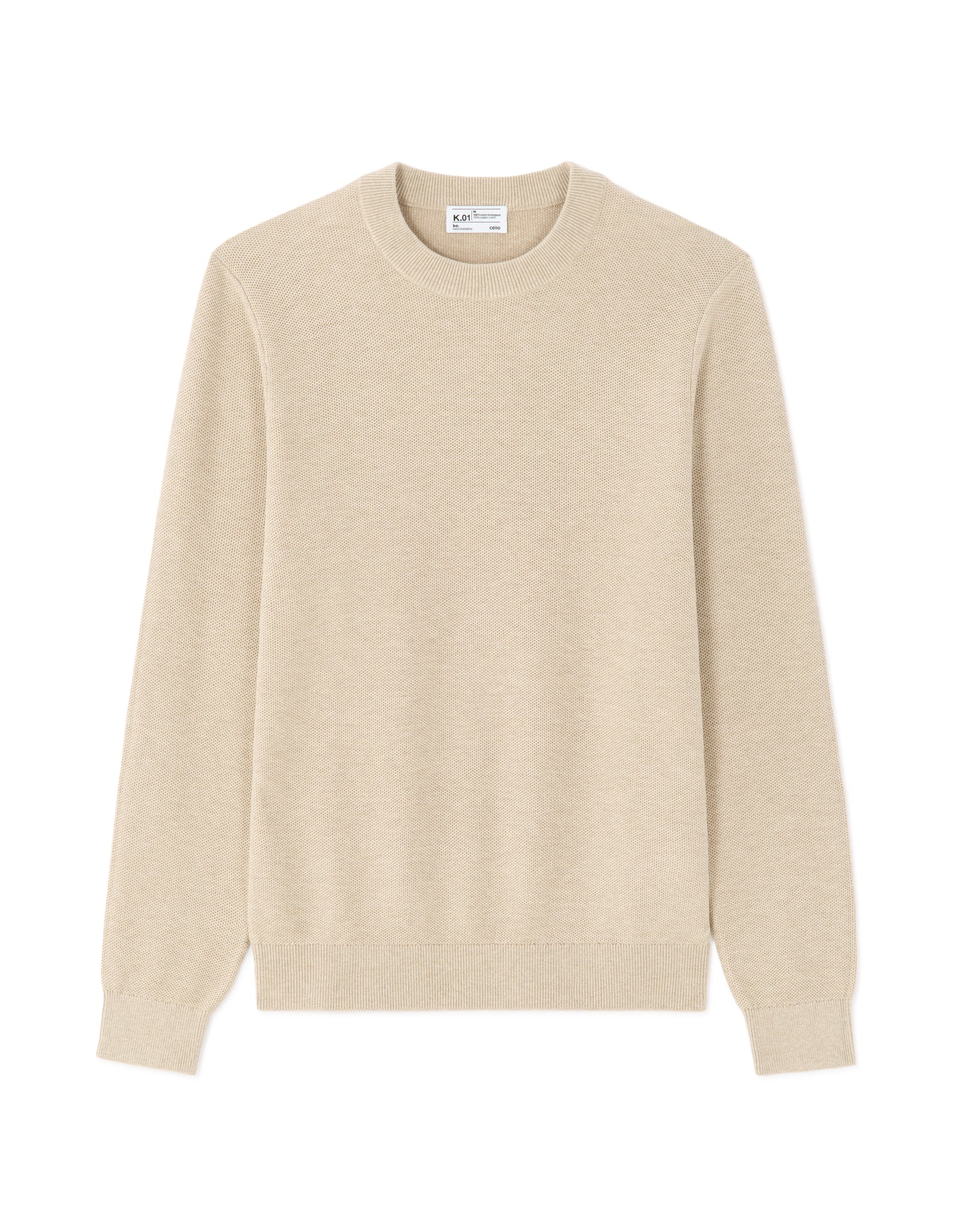 Regular Fit 100% Cotton Round Neck Sweater - Beige