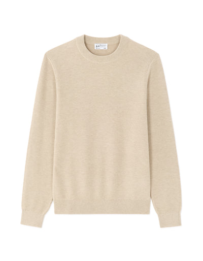 Regular Fit 100% Cotton Round Neck Sweater - Beige