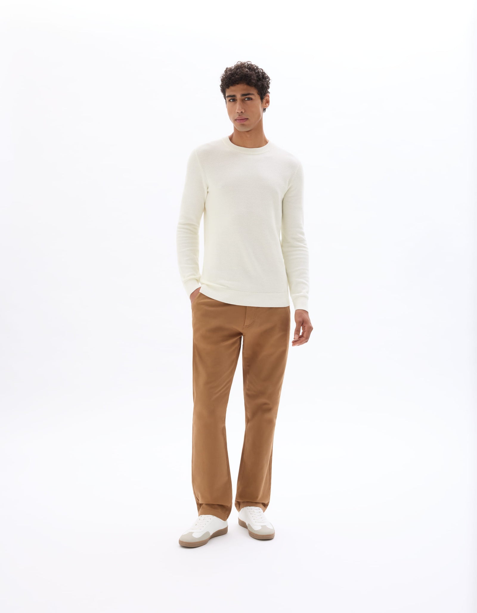 Regular Fit 100% Cotton Crew Neck Sweaters - Off White