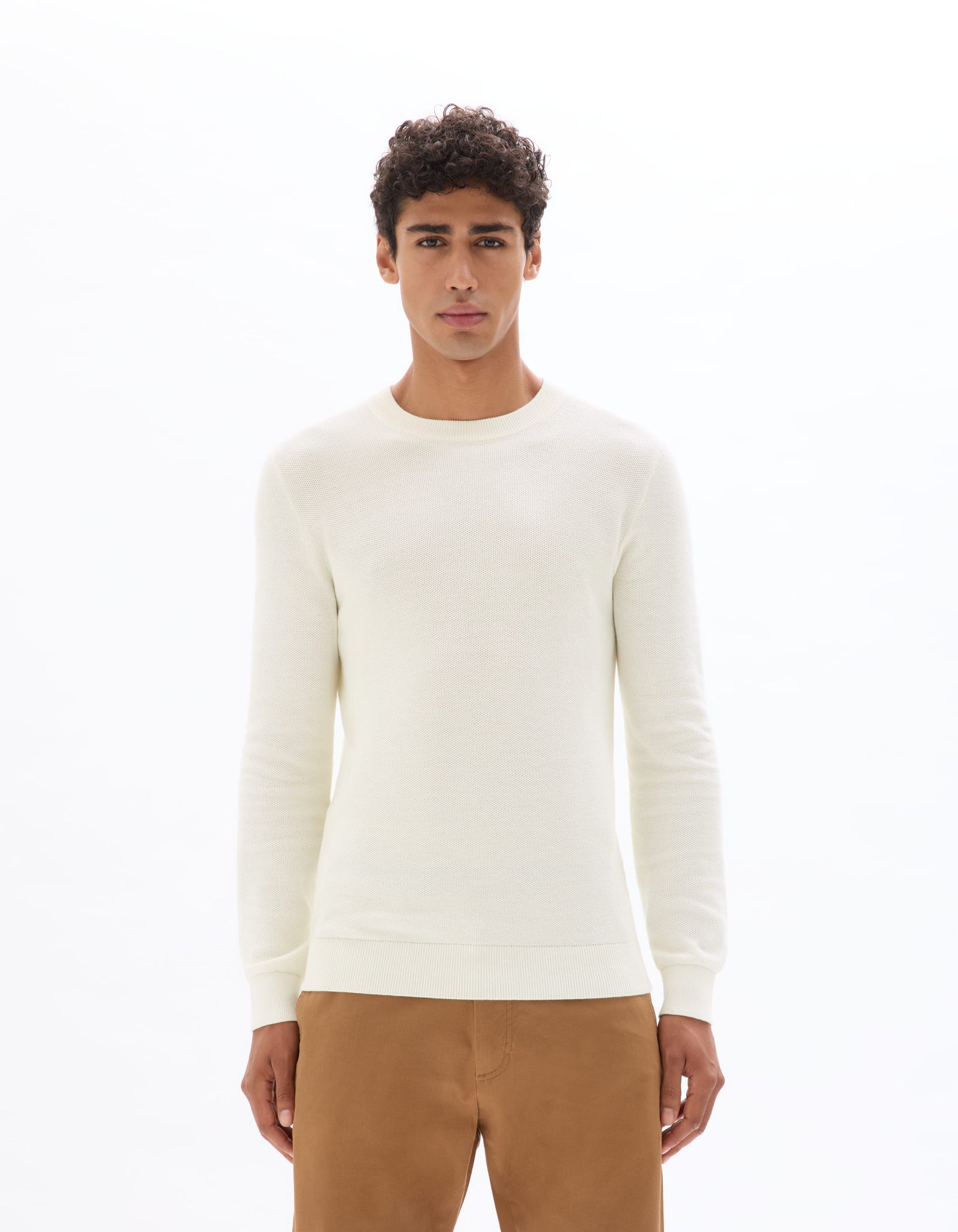 Regular Fit 100% Cotton Crew Neck Sweaters - Off White