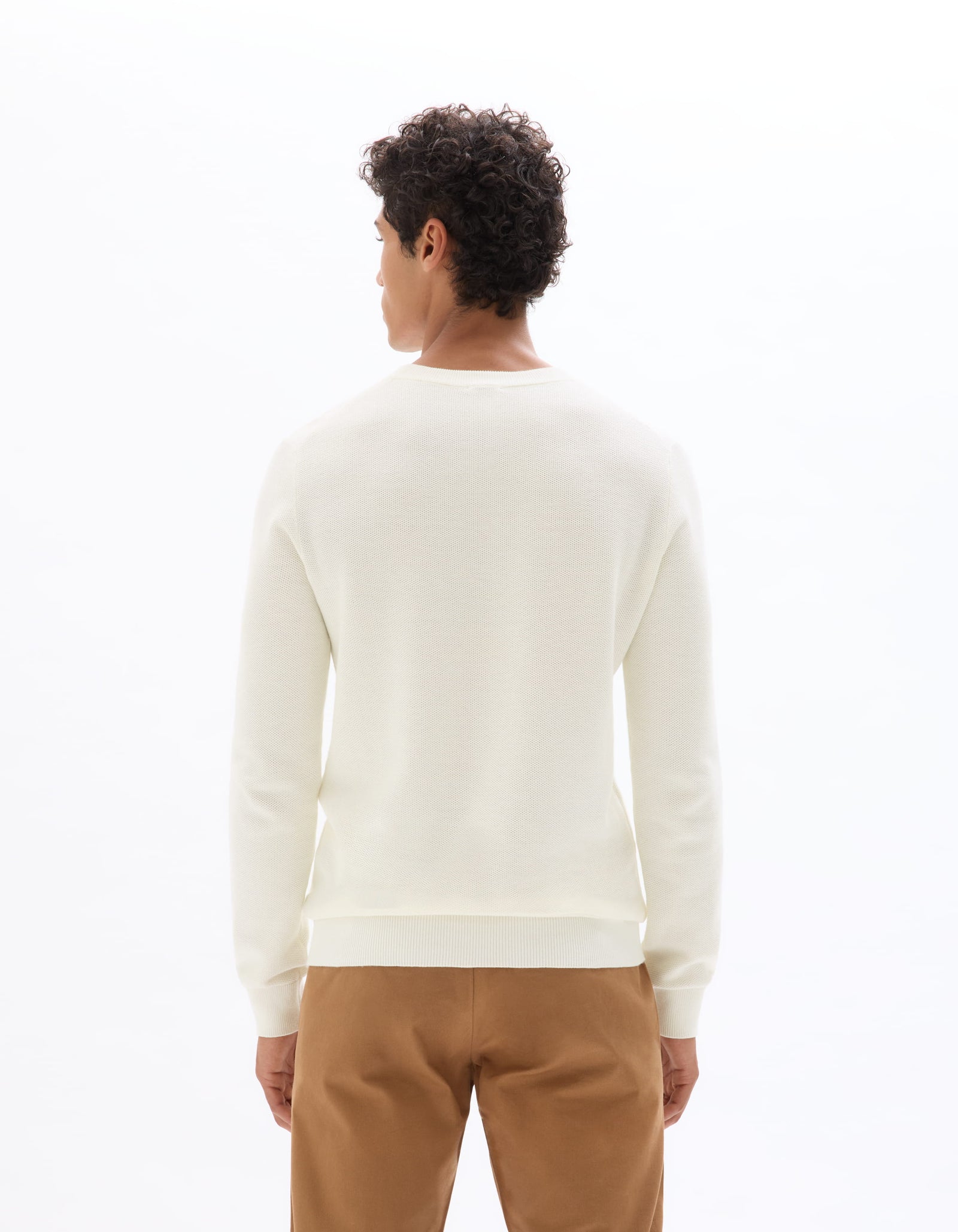 Regular Fit 100% Cotton Crew Neck Sweaters - Off White