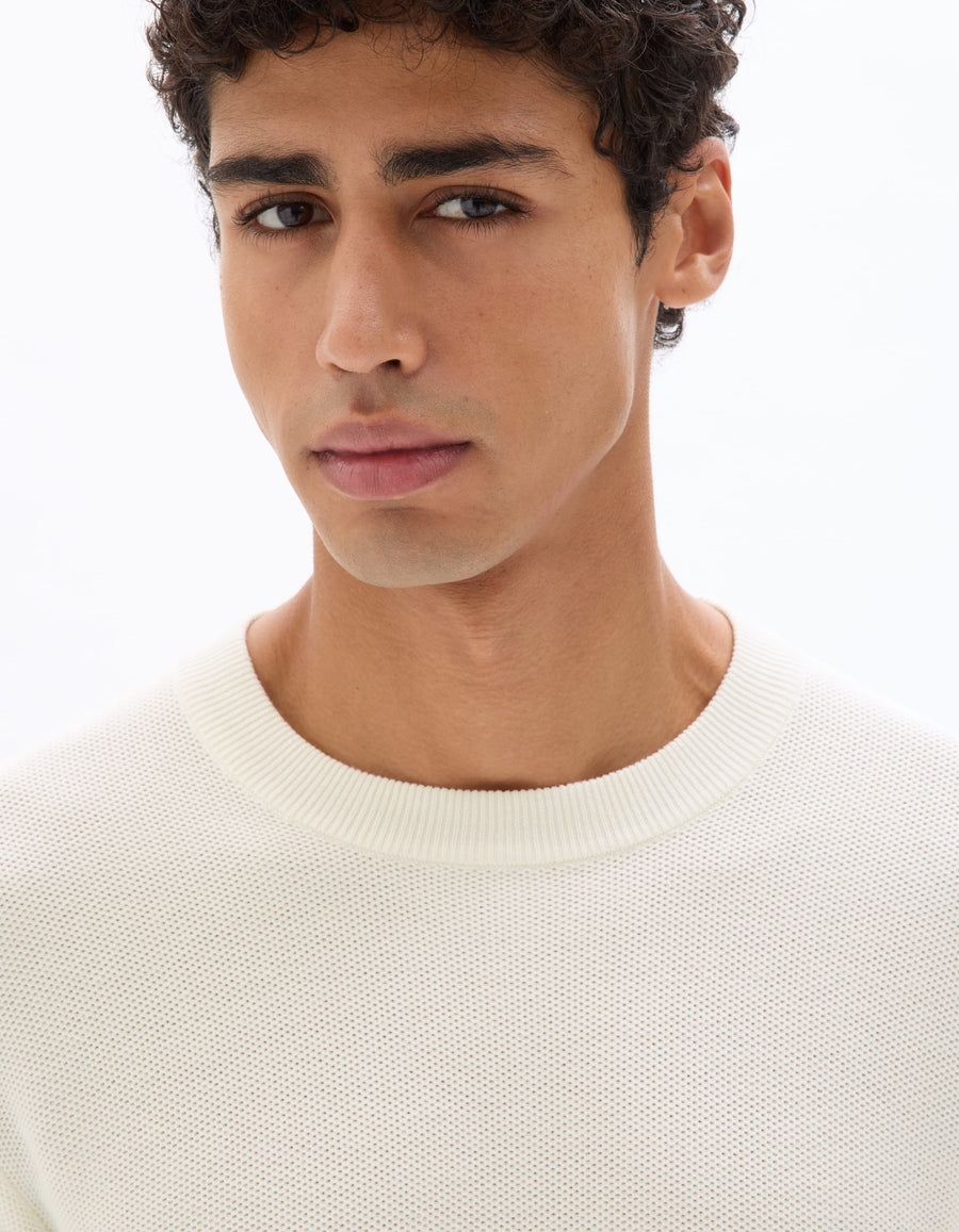 Regular Fit 100% Cotton Crew Neck Sweaters - Off White
