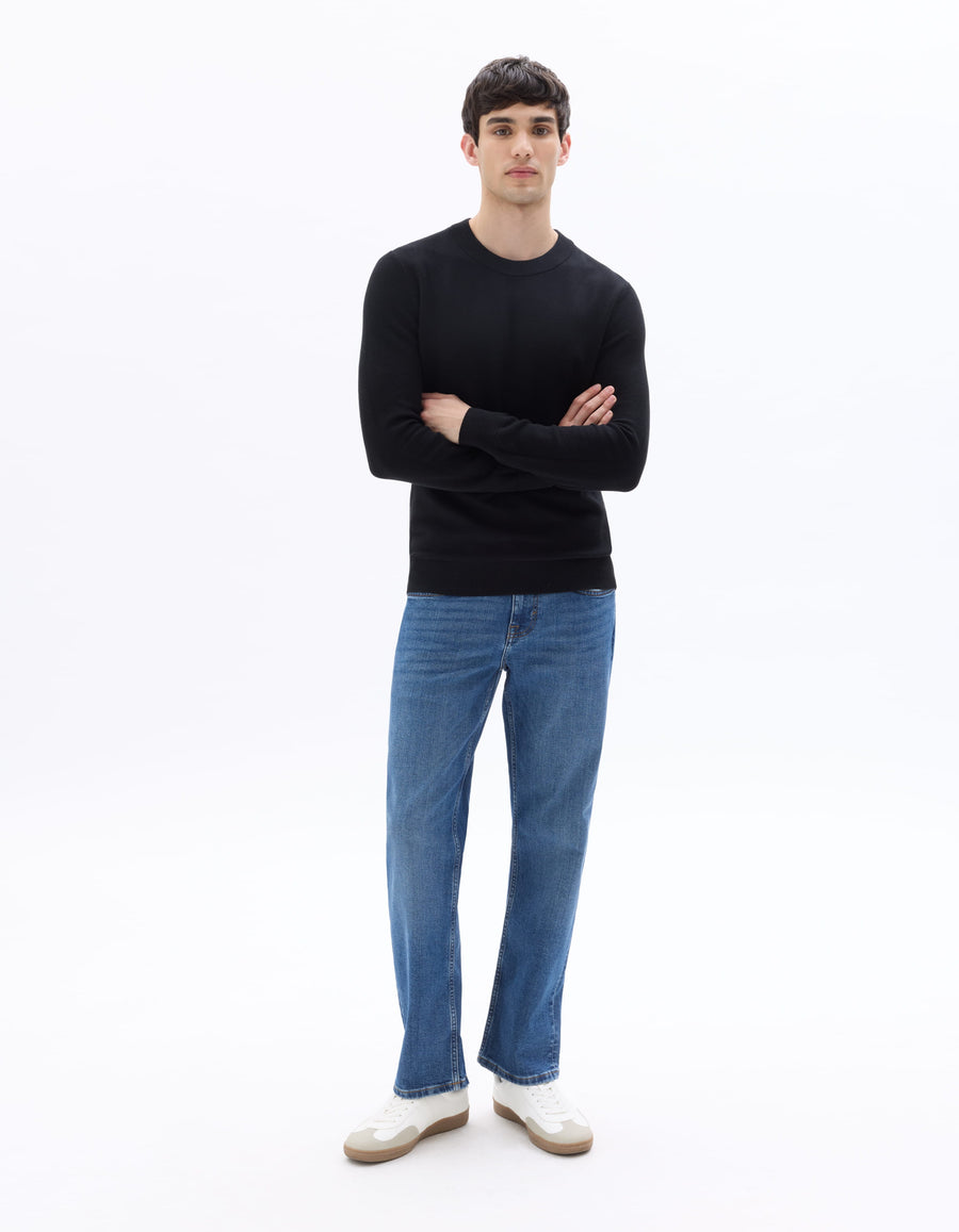 Regular Fit 100% Cotton Crew Neck Sweaters - Black