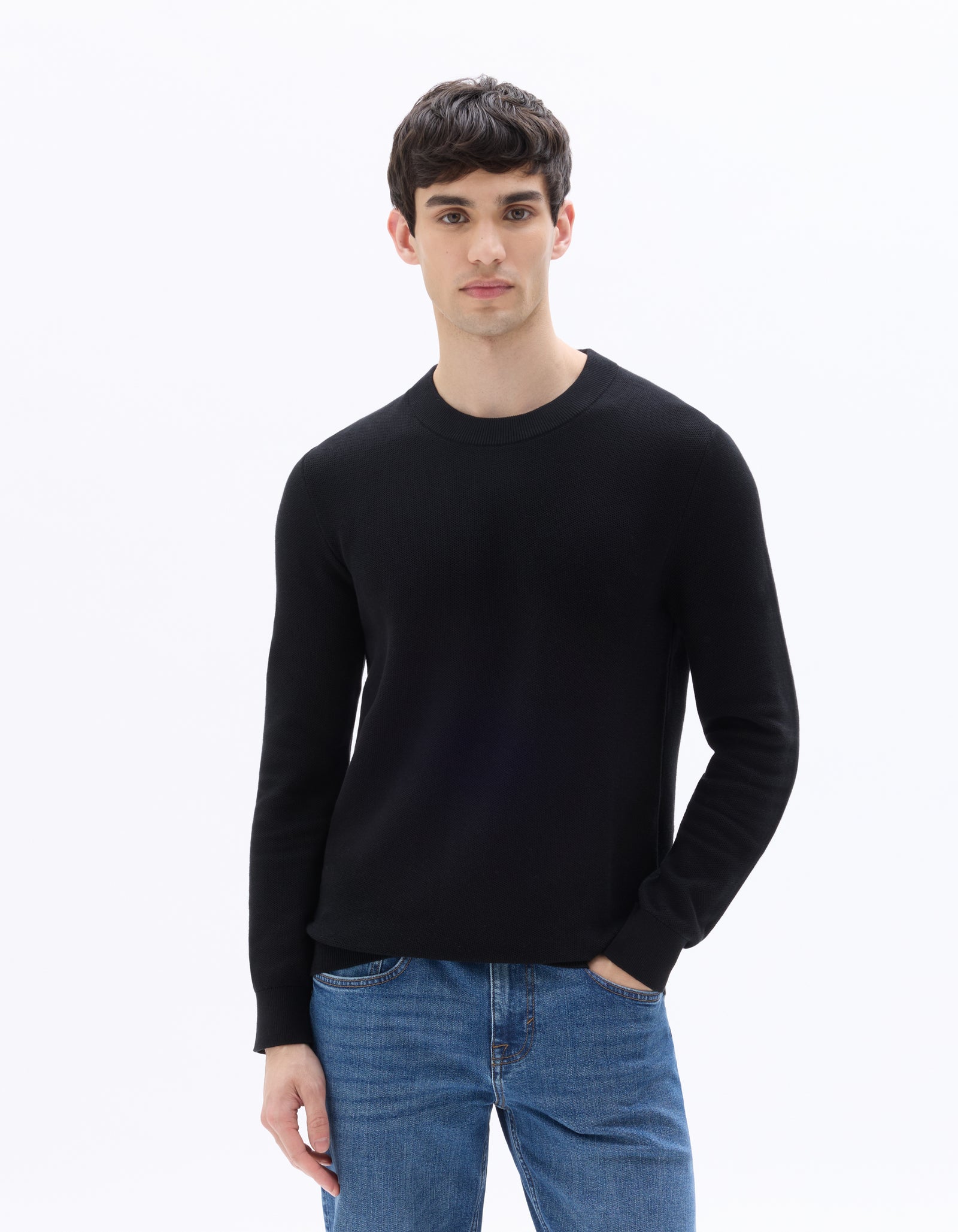 Regular Fit 100% Cotton Crew Neck Sweaters - Black
