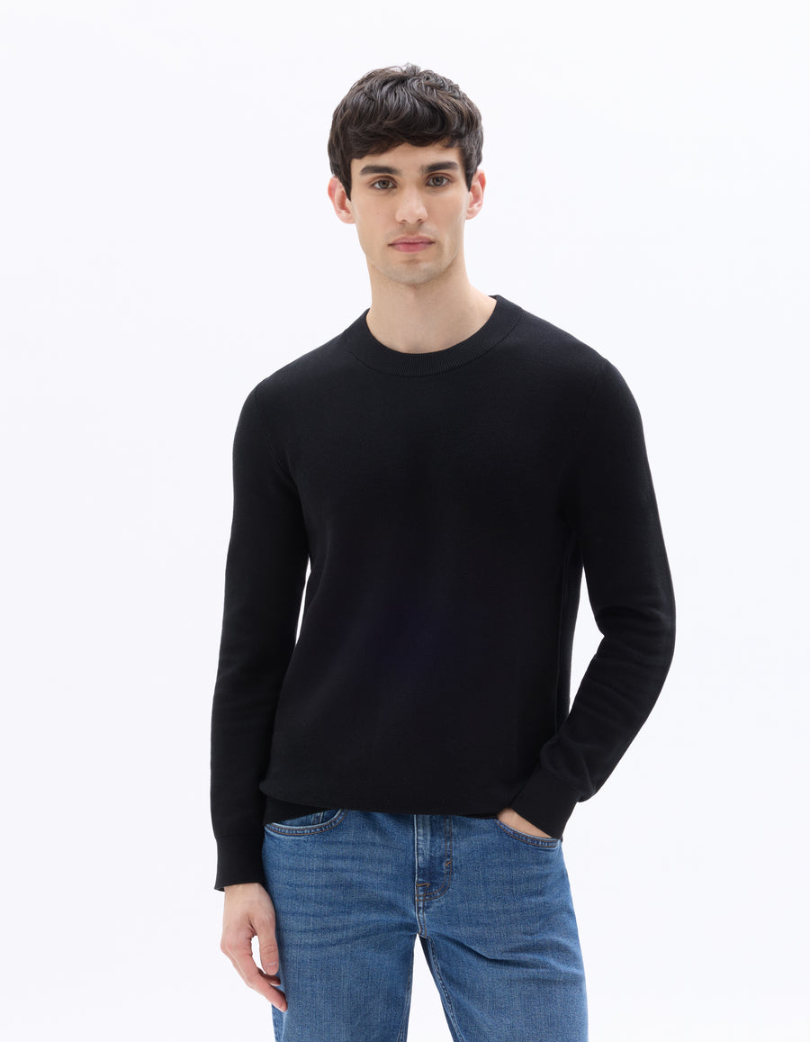 Regular Fit 100% Cotton Crew Neck Sweaters - Black