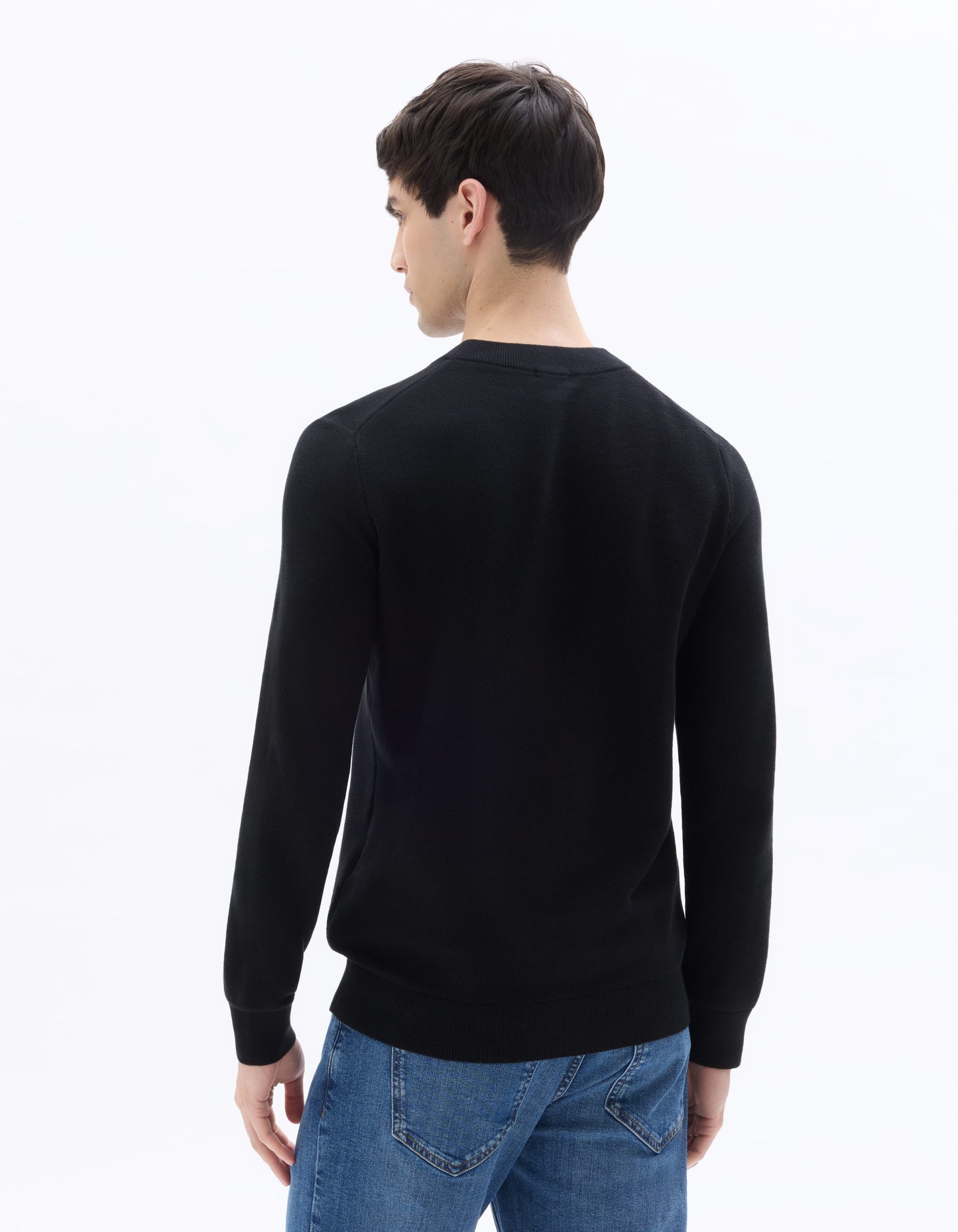 Regular Fit 100% Cotton Crew Neck Sweaters - Black