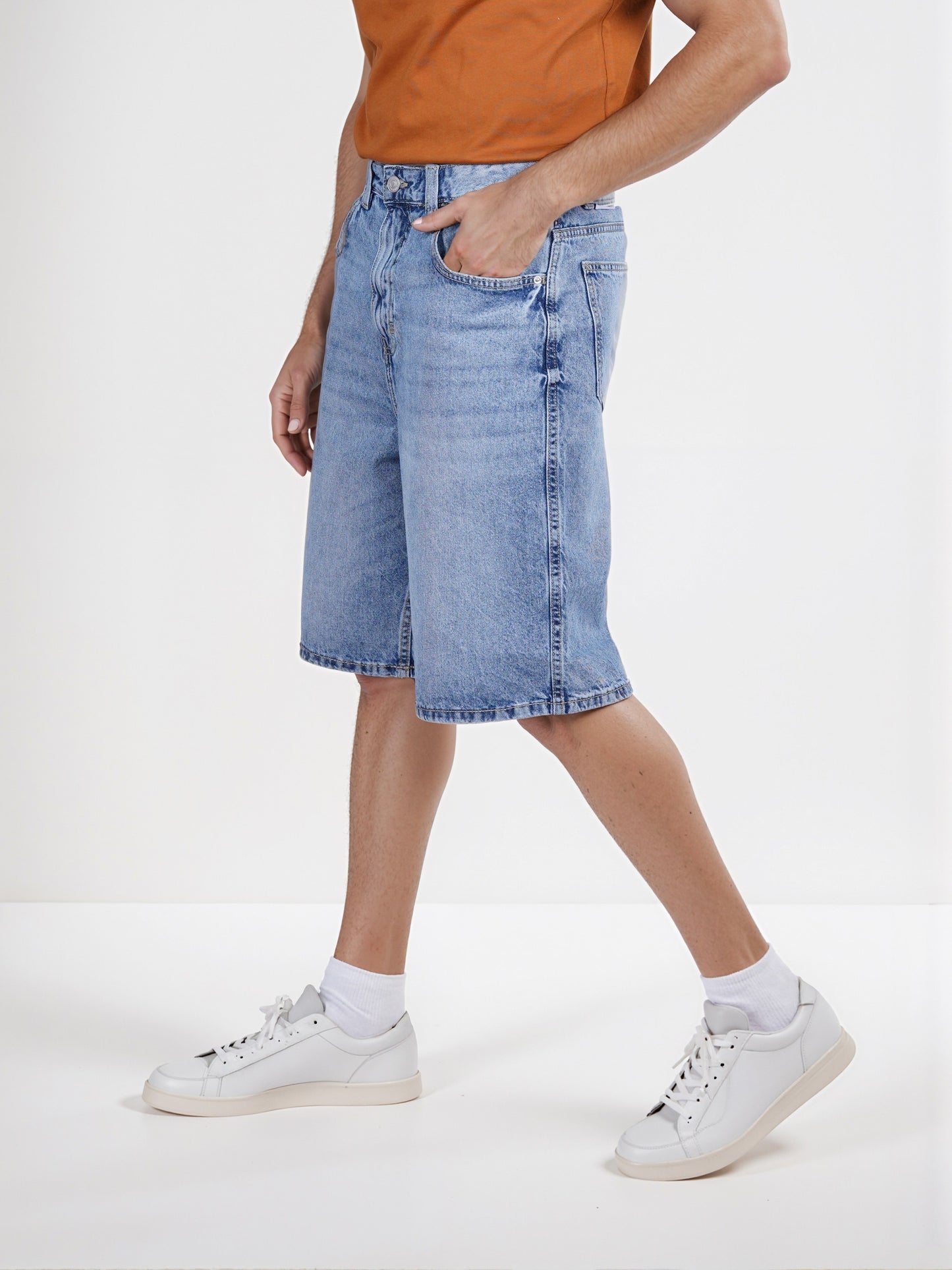 Celio* Cotton Straight Fit Blue Bermuda