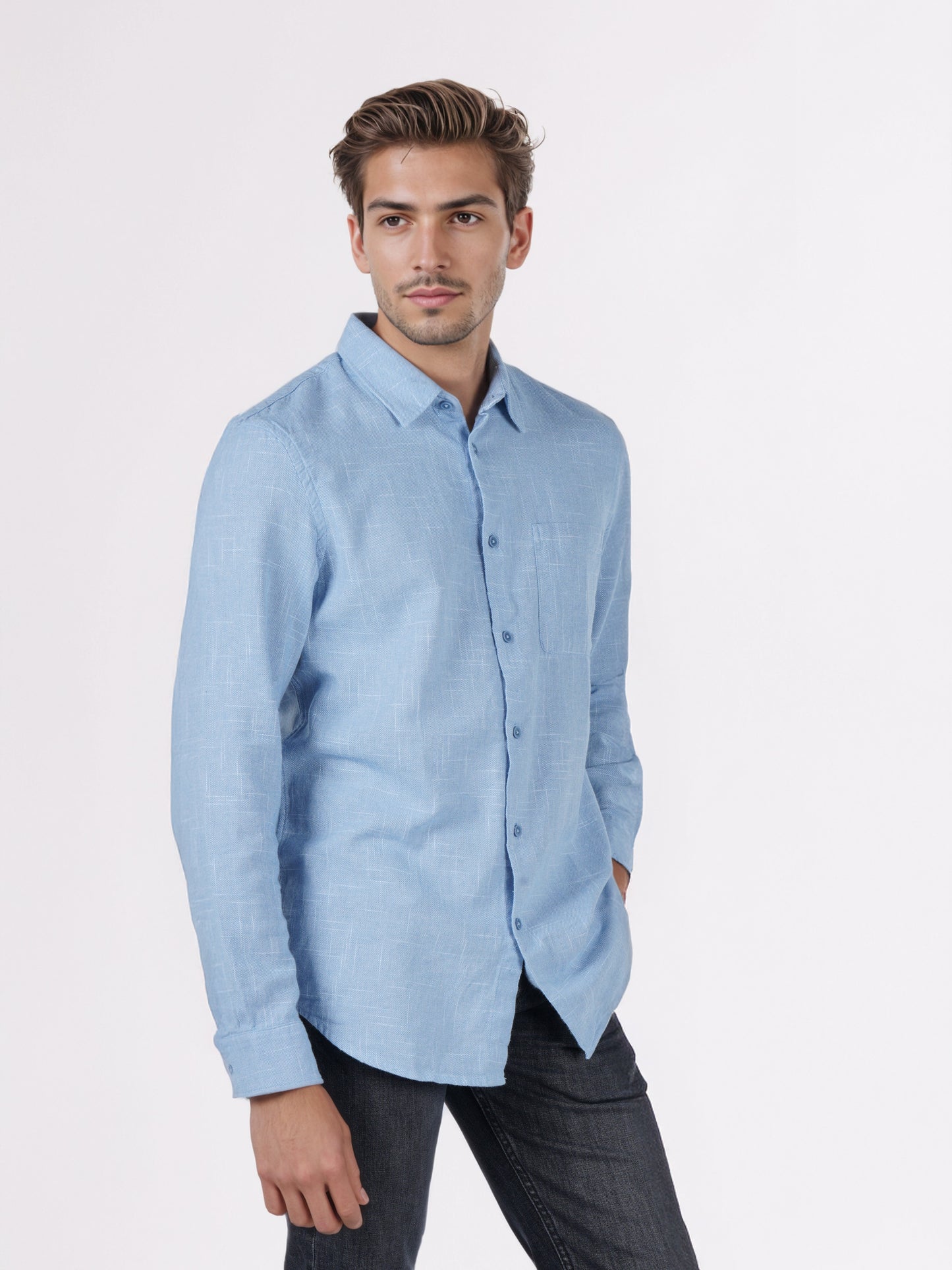 Celio* Men Blue Solid Regular Fit Cotton Shirts