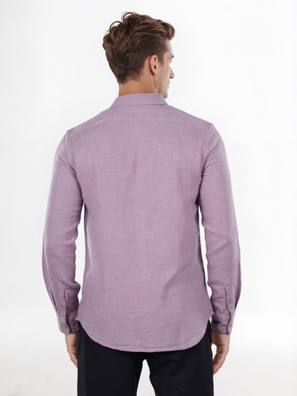 Celio* Solid Regular Fit Cotton Purple Shirt