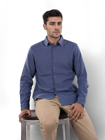 Celio* Solid Regular Fit Cotton Blue Shirt