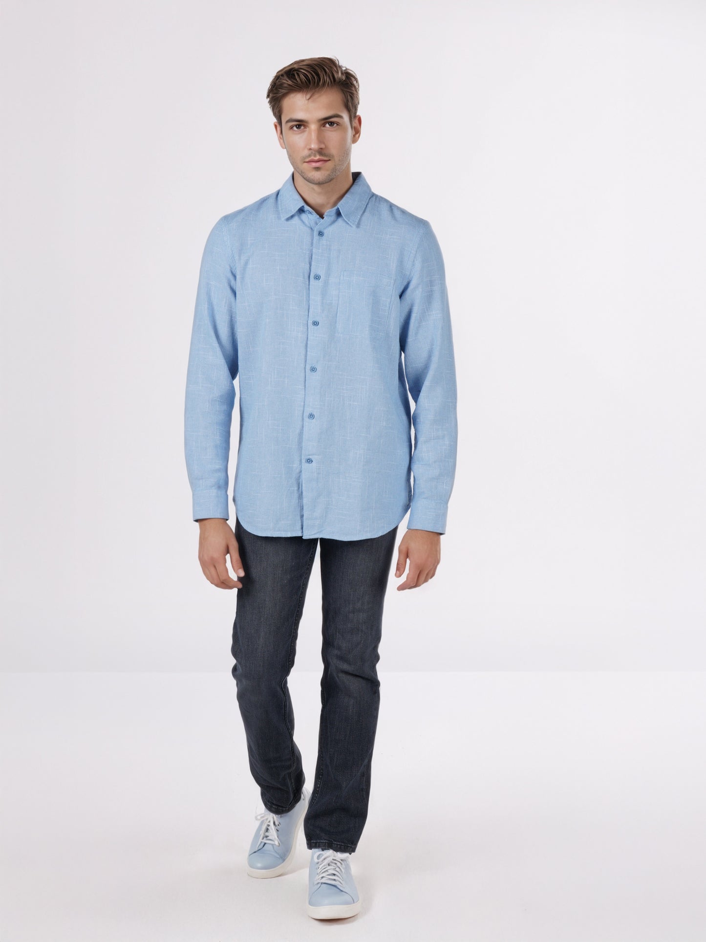 Celio* Men Blue Solid Regular Fit Cotton Shirts