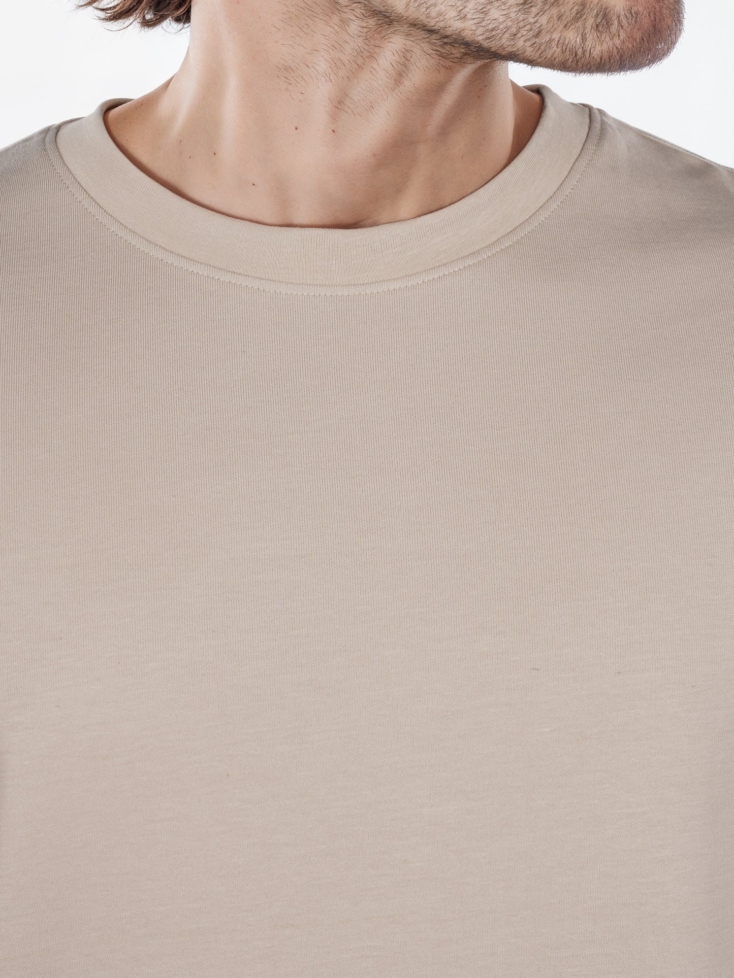 Celio* Solid Regular Fit Poly-Cotton Beige T-Shirt