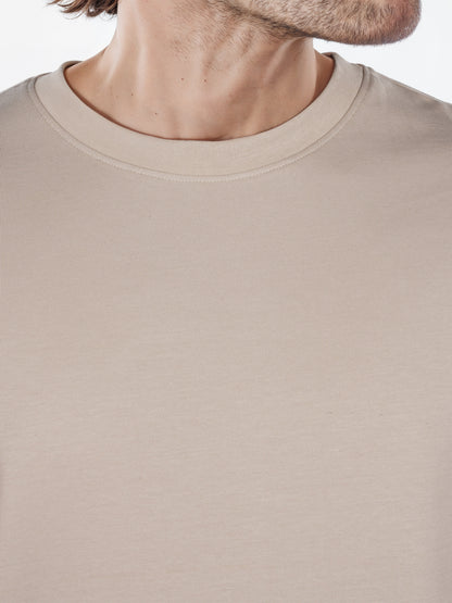 Celio* Solid Regular Fit Poly-Cotton Beige T-Shirt