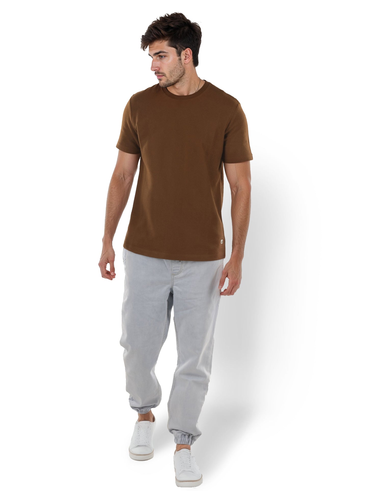 Brown Solid Cotton T-Shirt