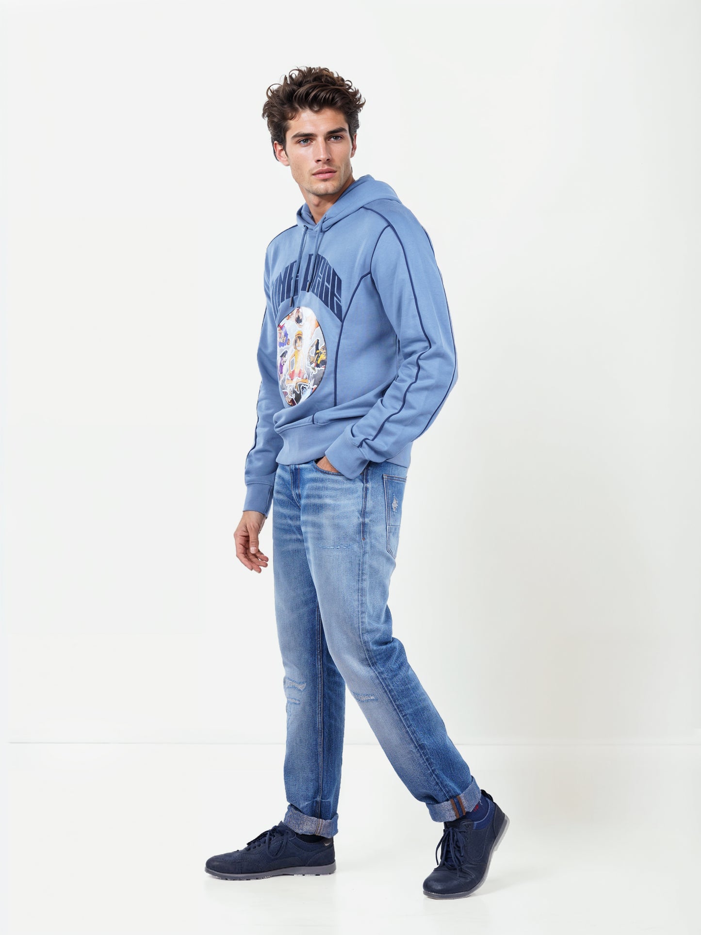 One Piece - Blue Printed Cotton Sweatshirt