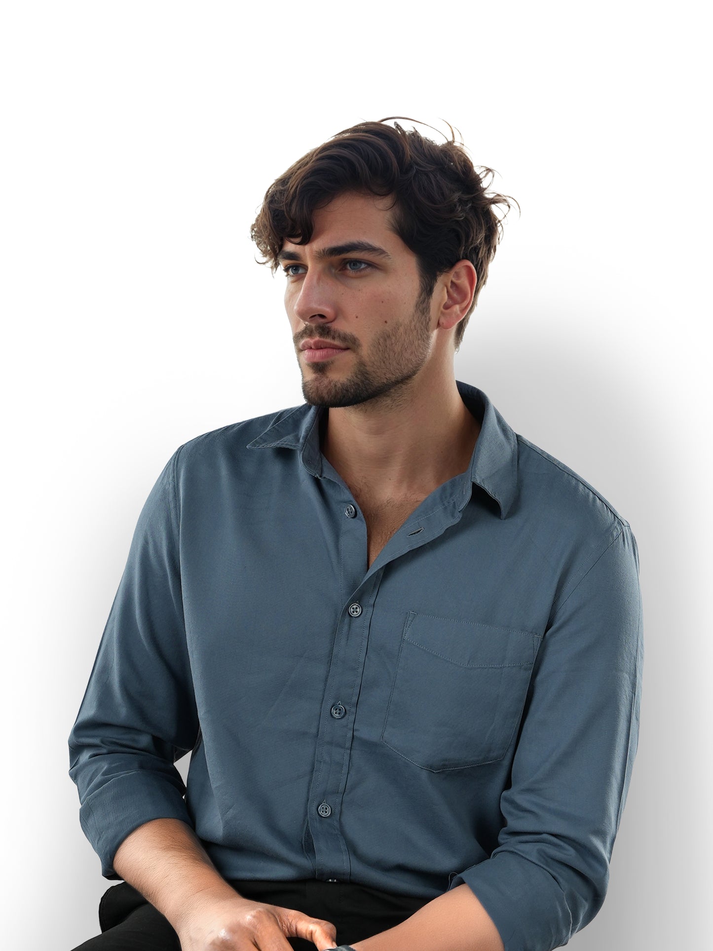 Blue Solid Cotton Shirt