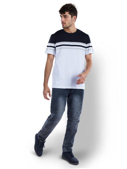 White Colourblock Cotton T-Shirt