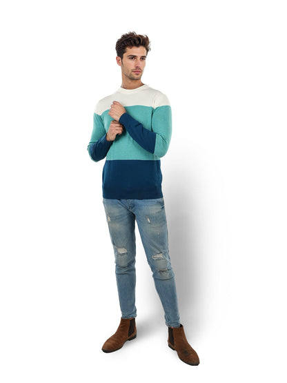 Green Colourblock Cotton Sweater