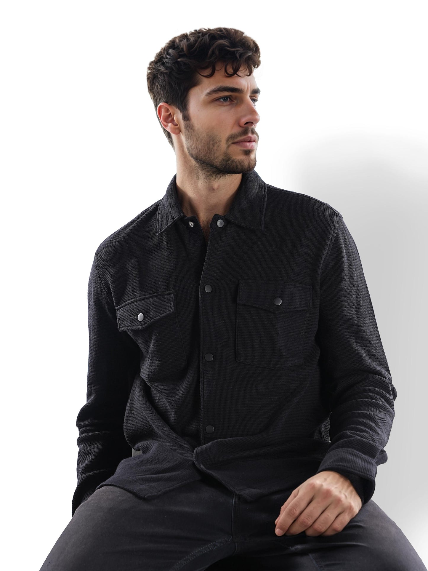 Black Solid Cotton Shirt