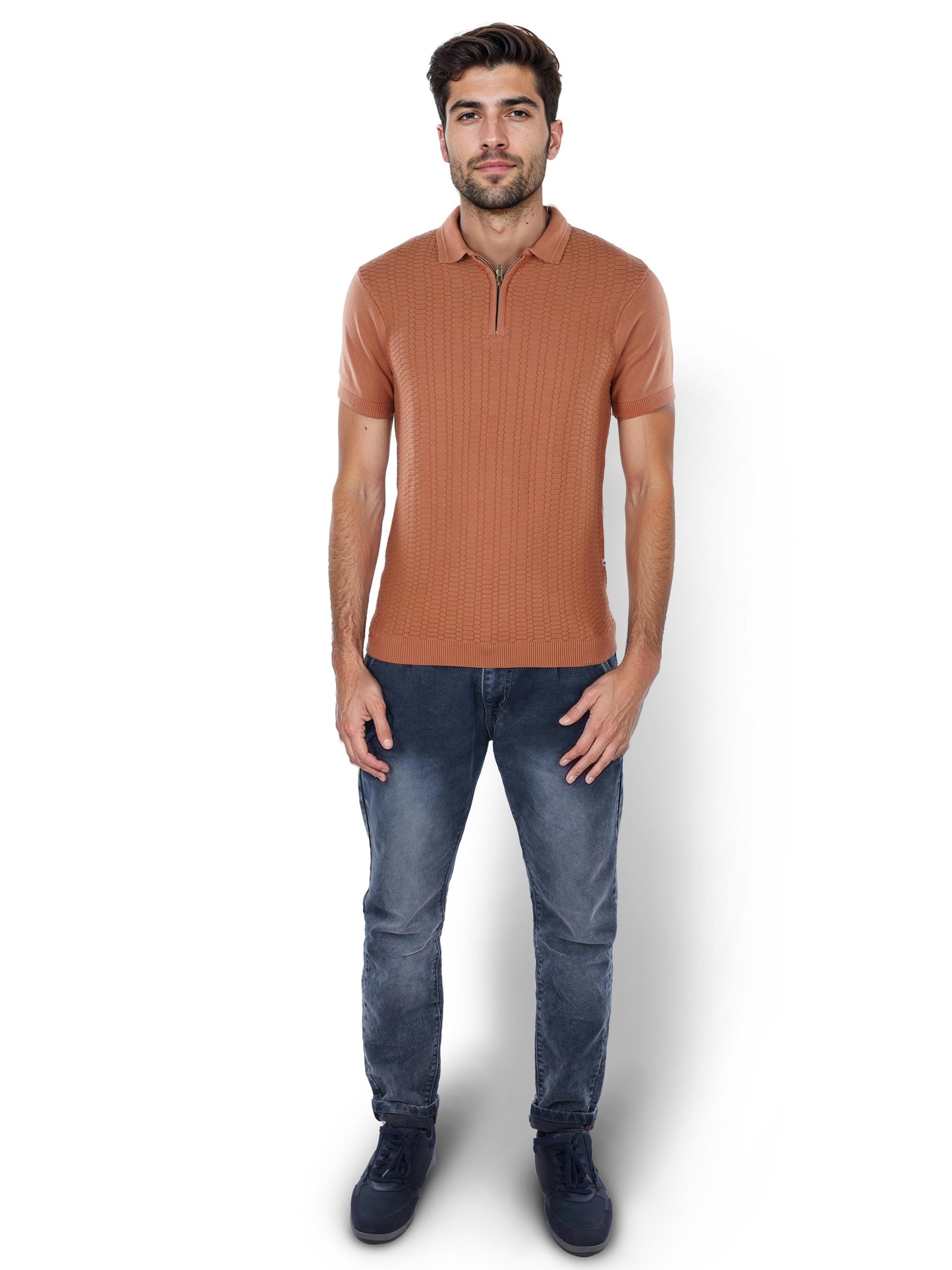 Brown Solid Cotton Polo