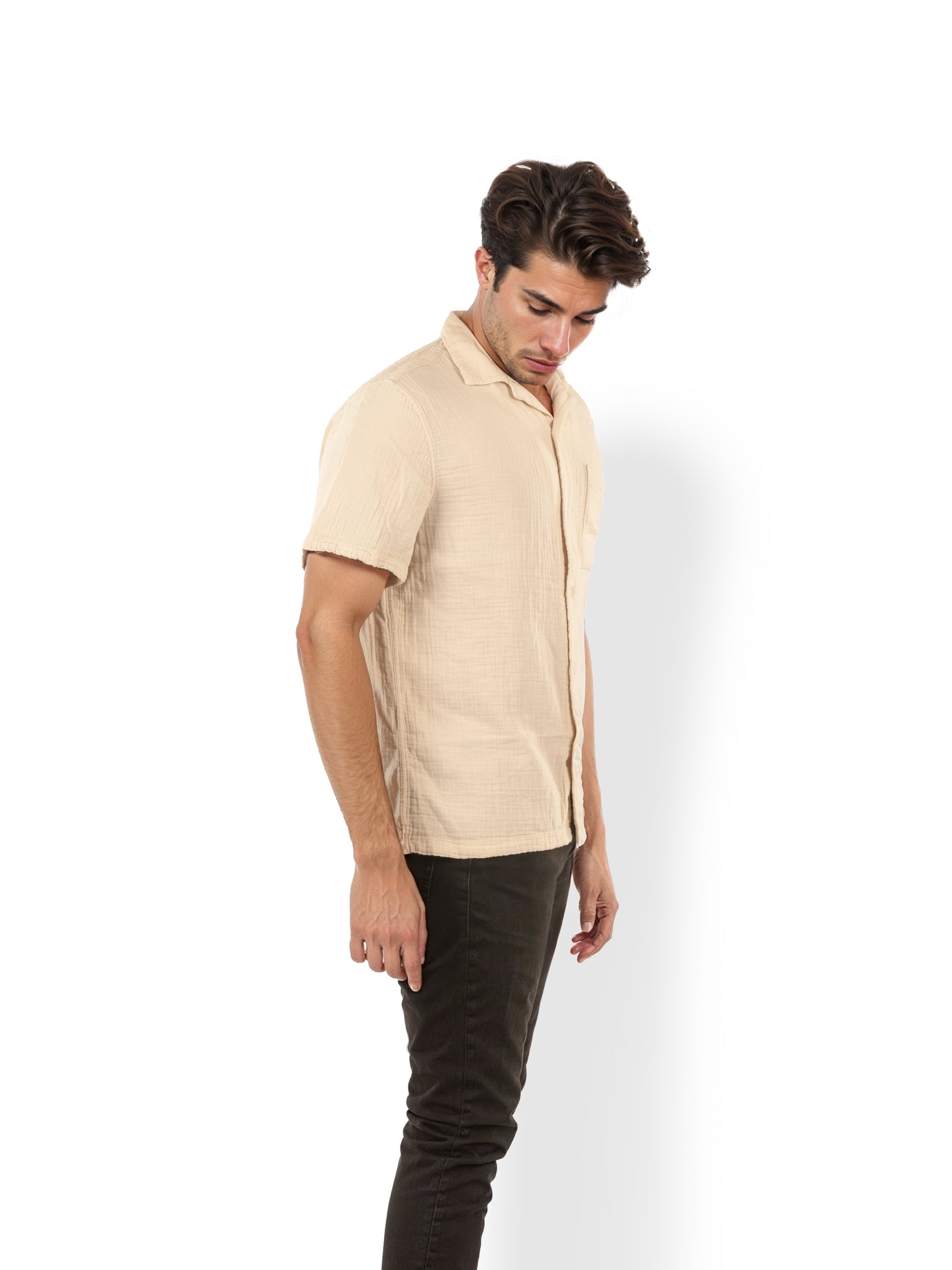 Beige Solid Cotton Shirt