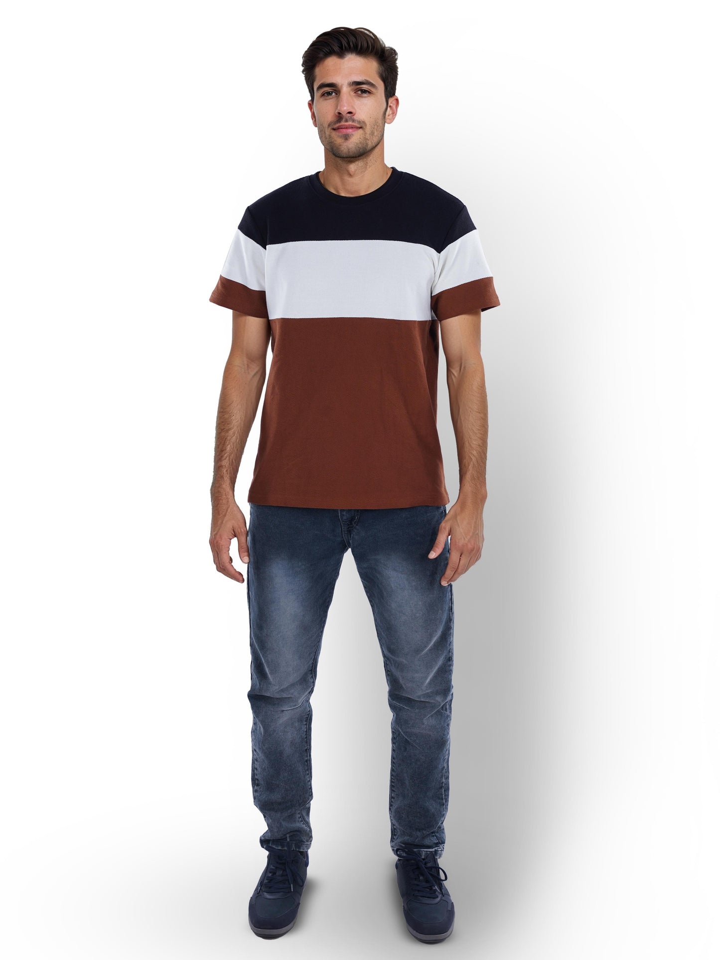 Brown Colourblock Cotton T-shirt