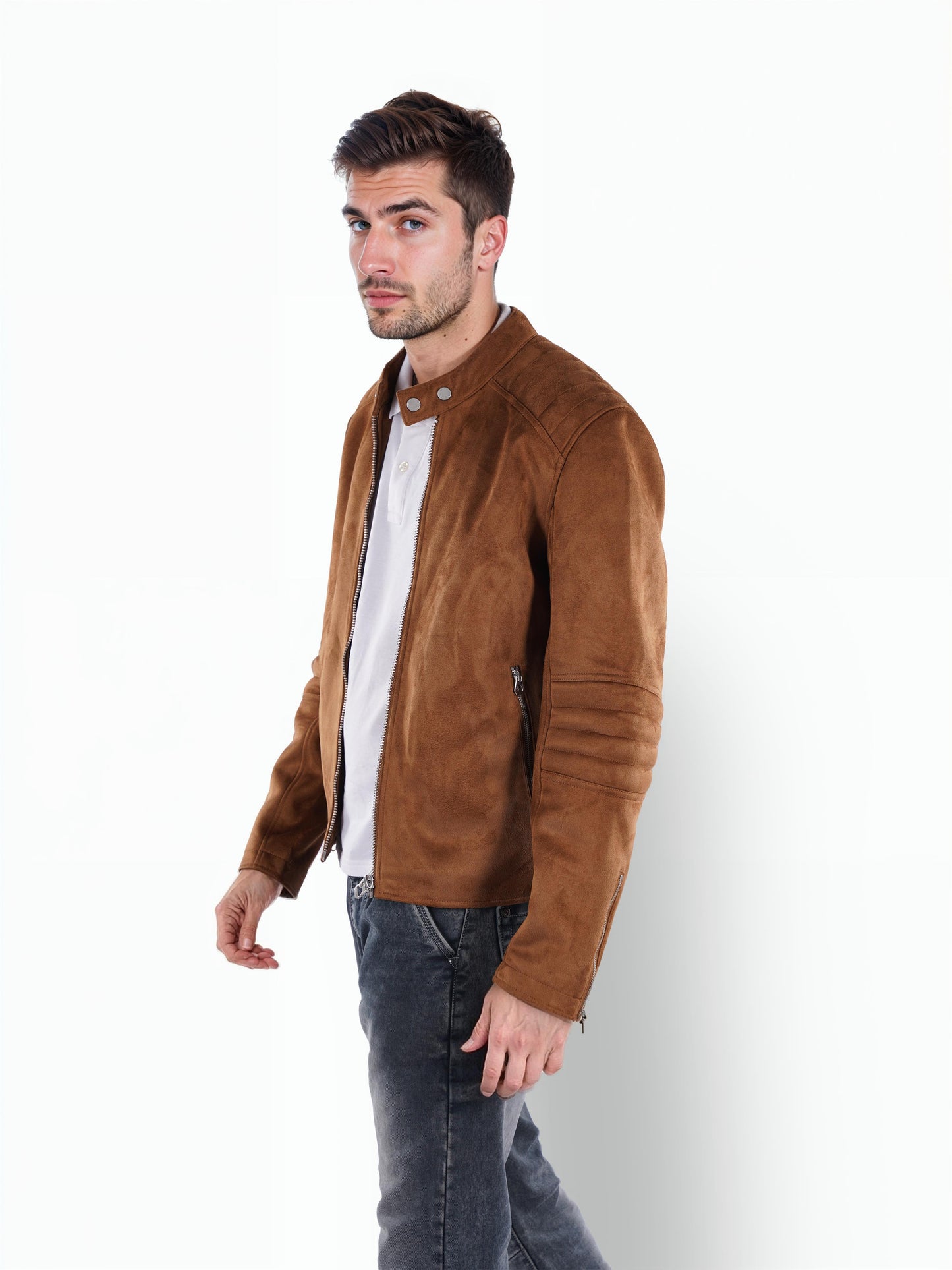 Brown Solid Polyamide Jacket