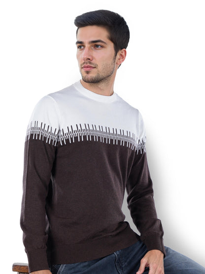 Brown Colourblock Cotton Sweater