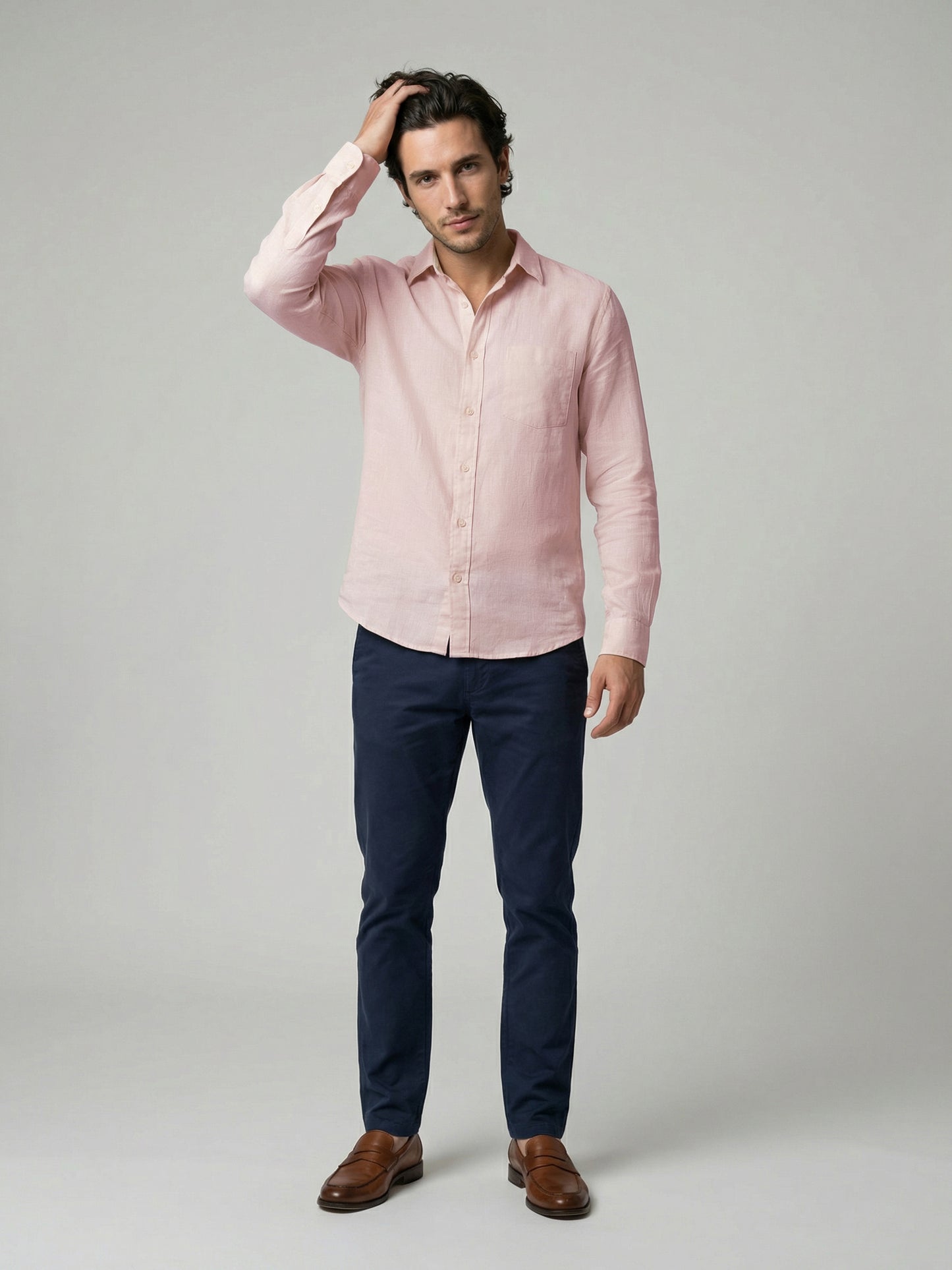 Celio Mens Orange Solid Regular Fit Linen Shirts