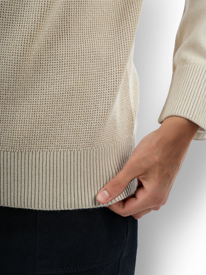 Beige Solid Cotton Sweater