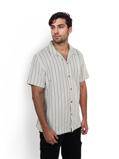 Beige Striped Cotton Shirt