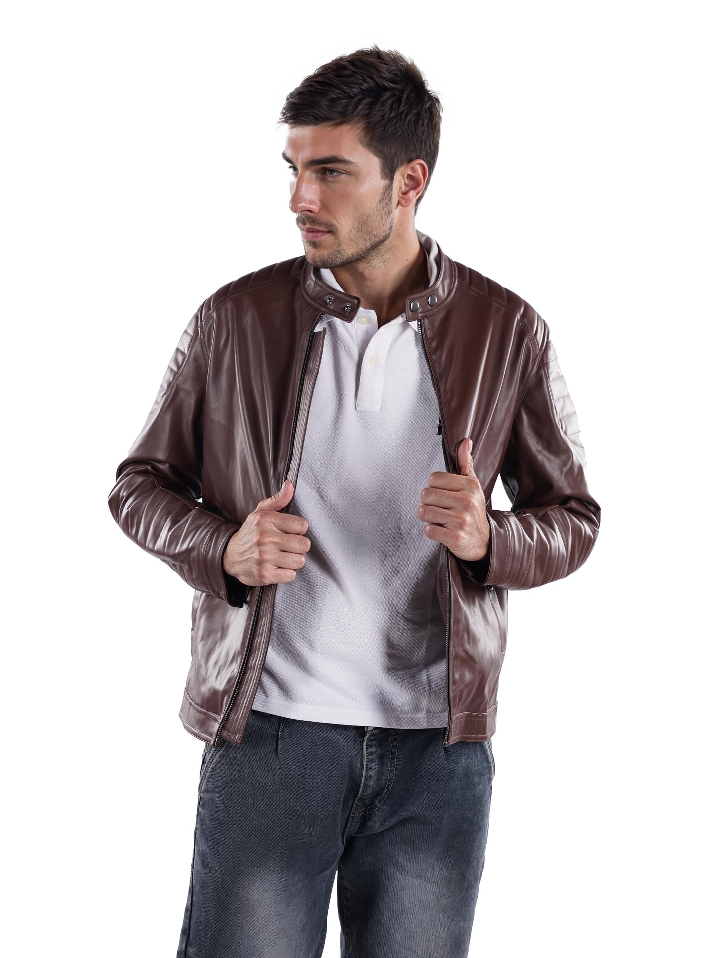 Brown Solid Polyamide Jacket