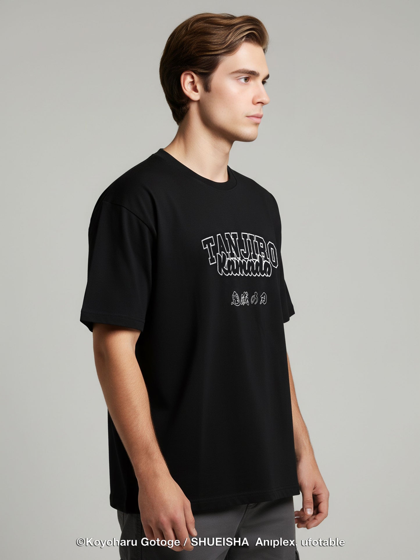 Celio Men Black Printed Oversized Cotton Demon Slayer T-Shirt